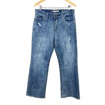 BKE Jeans Mens 33x29 Tyler Straight Leg Blue Denim Light Wash Buckle Distressed - £30.50 GBP