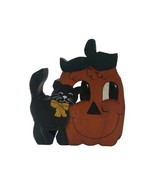 1993 Art Wooden Halloween Black Cat w Pumpkin Hand Painted Décor Signed ... - $9.89