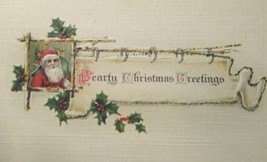 Santa Hearty Christmas Greetings Postcard Original Vintage Glitter Antique - £12.79 GBP