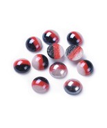 10 Round Glass Cabochons Black Red Striped Flat Back Glue On Domed 7mm - $8.26 CAD