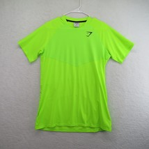 Gymshark Shirt Mens Medium Neon Yellow Activewear Short Sleeve Logo Back Print - £15.63 GBP