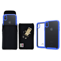 Combo for iPhone XR, Blue/Clear Drop Test Case + Ver Nylon Pouch, Metal Clip - £31.33 GBP