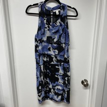 Kenneth Cole NY Blue Black Floral Tiered Ruffled Sleeveless Dress Womens 6 Small - £10.12 GBP