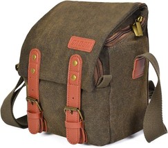 Caden Compact Camera Bag Case Canvas Leather Trim Compatible, Small 1.0 Brown - £26.14 GBP