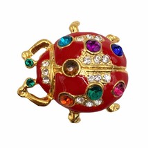 Vintage Ladybug Brooch Pin Red w/ Multi Colored Stones Estate Jewelry - £38.54 GBP