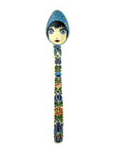 Decorative Lady Face Hand Painted Wooden Mixing Blue Scarf Big Eyes  Fol... - $212.37 MXN