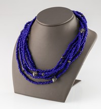Gorgeous Blue Glass Beaded Multi-Strand Necklace with Silver Accents - £473.72 GBP