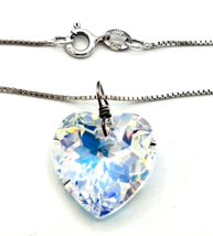 Vintage Sterling Silver Italy Box Chain AB Glass Heart Pendant Necklace - £30.07 GBP