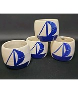 Set of 4 Ceramic Blue and White Asian Style Fishing Boat Napkin Ring Hol... - $24.48