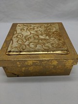 Gold Square Paperboard Box In Scroll Design 6&quot; X 6&quot; X 2 1/2&quot; - £15.81 GBP