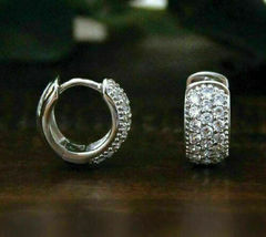 0.70Ct Round Cut White Diamond 925 Sterling Silver Huggie Hoop Earrings Women - £157.32 GBP