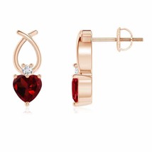 ANGARA Heart Shaped Garnet Earrings with Diamond in 14K Rose Gold (AAA, 4mm) - £358.35 GBP