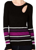 allbrand365 designer Womens Striped Cut Out Sweater, Medium, Deep Black - £35.55 GBP