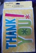 Hallmark Thank You Cards 1 pack of 8Cards Yellow Bold Fun Multicolor Letters NEW - £6.30 GBP