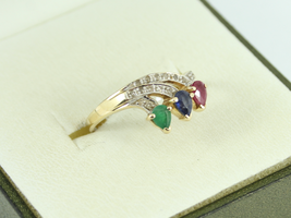 1 KT Pera Finto Zaffiro Rubino Smeraldo e Diamante Ring 14K Placcato Oro Giallo - £93.52 GBP