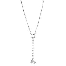 Dainty Butterfly Cubic Zircon Y Drop Dangle Pendant Rhodium Plated Necklace 16&quot; - £40.08 GBP