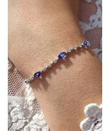 5Ct Oval Cut Lab Created Tanzanite Diamond Tennis Bracelet 14K White Gol... - $372.39