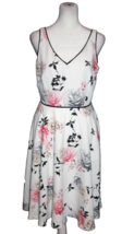 White House Black Market Floral White Black Pink Gray Dress V-Neck Midi ... - £21.26 GBP