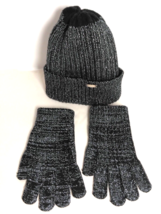 Steve Madden Womens Beanie Hat And Gloves Set Gray One Size Knit Winter - £19.95 GBP
