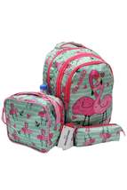 Sim Flamingo Patterned Green Color Backpack Primary School Bag Set for Girls wit - £92.21 GBP