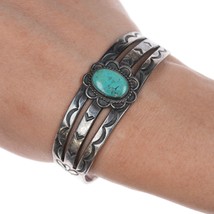 6.25&quot; 40&#39;s-50&#39;s Navajo hand stamped silver and turquoise cuff bracelet - £355.66 GBP