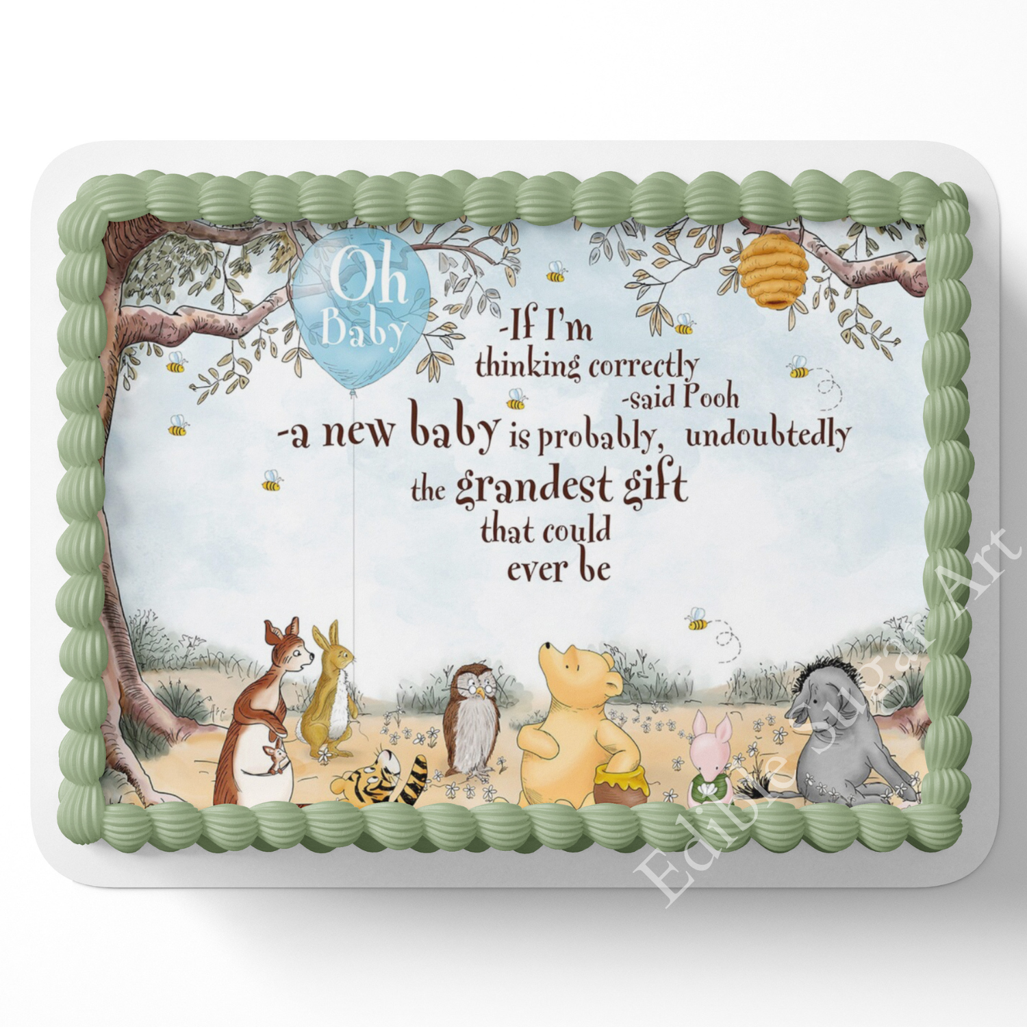 Primary image for POOH BEAR BABY Shower Cake Topper Edible Image pooh bear book Nursery decoration