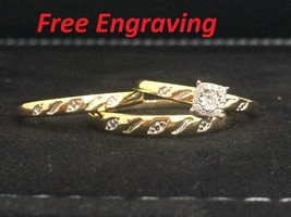 14K Yellow Gold Over His and Her Diamond Trio Set Bridal Engagement Wedding Ring - £100.99 GBP