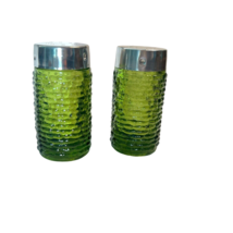 Vintage Anchor Hocking Glass Soreno Avocado Green 1960s Salt and Pepper Shakers  - £12.53 GBP