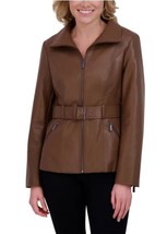 Kenneth Cole Womens Jacket Brown Faux Leather Pockets Belted Convertible... - $1,372.07 MXN