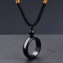 Natural Black Obsidian Onyx Pendant Necklace Lucky Amulets for Men and Women Wit - £16.54 GBP