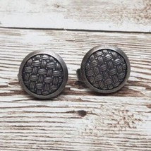 Vintage Clip On Earrings - Dark Silver Tone Cris-Cross Woven Pattern Circle - $13.99