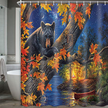 Cabin Bear Lodge Forest Lake Fabric Shower Curtain, Modern Rustic, 70&quot;x70&quot; - NEW - £15.48 GBP