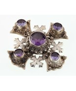 Sterling Silver Jerusalem Crusade Cross Brooch with Semi-Precious Accents - $541.73
