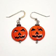 Vintage Pumpkin Earrings Costume Handmade Halloween B66 Maine - £14.78 GBP