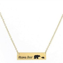 Mom Mama One Baby Bear Bar Gold Necklace Mother Grizzly for Mother&#39;s day gift - £6.24 GBP