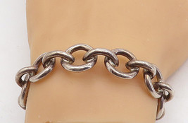 925 Sterling Silver - Vintage Shiny Round Macaroni Link Cuff Bracelet - BT2060 - £89.47 GBP