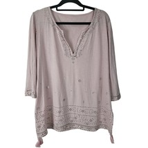 Soft Surroundings Long Sleeve Top Med Womens V Neck Sequin Pullover Blouse - £17.97 GBP