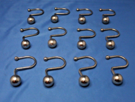Metal Ball Shower Curtain Hooks set of 12 Polished Heavyweight Industrial look - £5.15 GBP