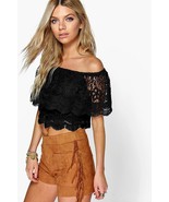 NEW Black Crochet Lace Off Shoulder Crop Top Size 4/6 - $27.39 CAD