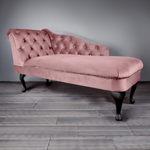 Regent Handmade Tufted Salmon Pink Velvet Chaise Longue Bedroom Accent C... - £255.78 GBP