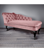 Regent Handmade Tufted Salmon Pink Velvet Chaise Longue Bedroom Accent C... - £255.03 GBP