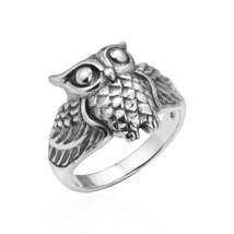 Vintage Midnight Owl Night Retro Animal .925 Sterling Silver Ring-8 - £18.98 GBP