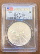 2008- American Silver Eagle- PCGS- MS70- First Strike- Spotted - £98.36 GBP