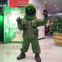 Forest Green Gi Joe mascot costume character dressed with a Parka and Scarves - £993.43 GBP