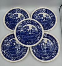 5 Spode Blue Tower Bread Salad Dessert Plates 7 1/2&quot; Gadroon England C.1814 - £25.96 GBP