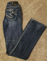 SILVER Jeans Suki 26/33  Flap pockets Thick Stitch Blue EXCELLENT - £12.93 GBP