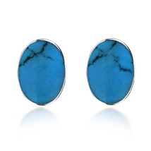 Simply Boho Oval Blue Turquoise Sterling Silver Stud Earrings - £10.01 GBP