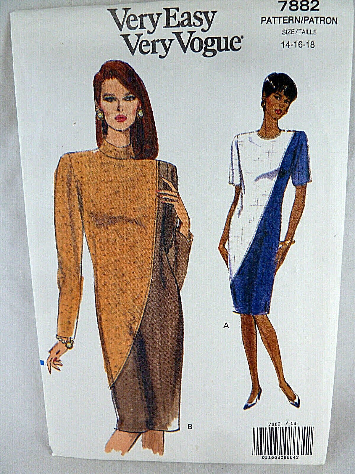 Vintage Vogue Dress Pattern 7882 Sz 14 16 18 Uncut FF Very Easy - $17.75