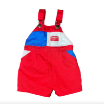 Vintage OshKosh Red White Blue Color Block Shortall Sz 18 Months Boy Gir... - $34.99