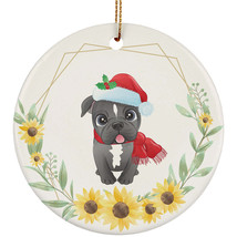 Cute Baby Pitbull Dog Lover Ornament Sunflower Wreath Xmas Gift Pine Tree Decor - £11.86 GBP